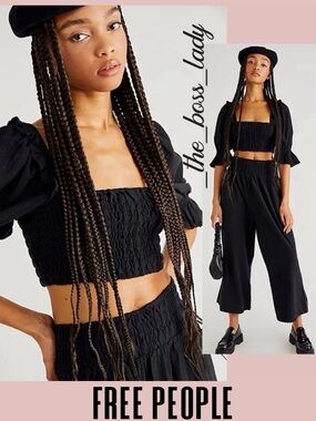 Free People pants set co-ord matching set pants and top cotton two-piece Large